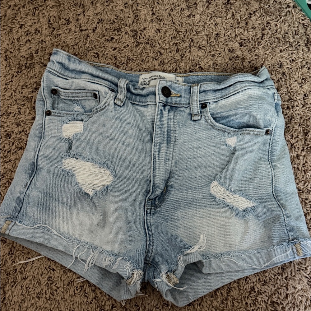 Abercrombie & Fitch - Distressed Light Blue Denim Shorts High Rise